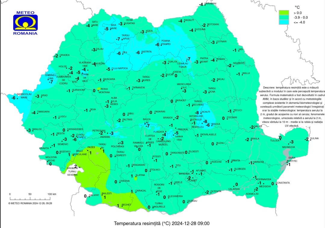 Vreme înghețat și ploaie pe 28 decembrie