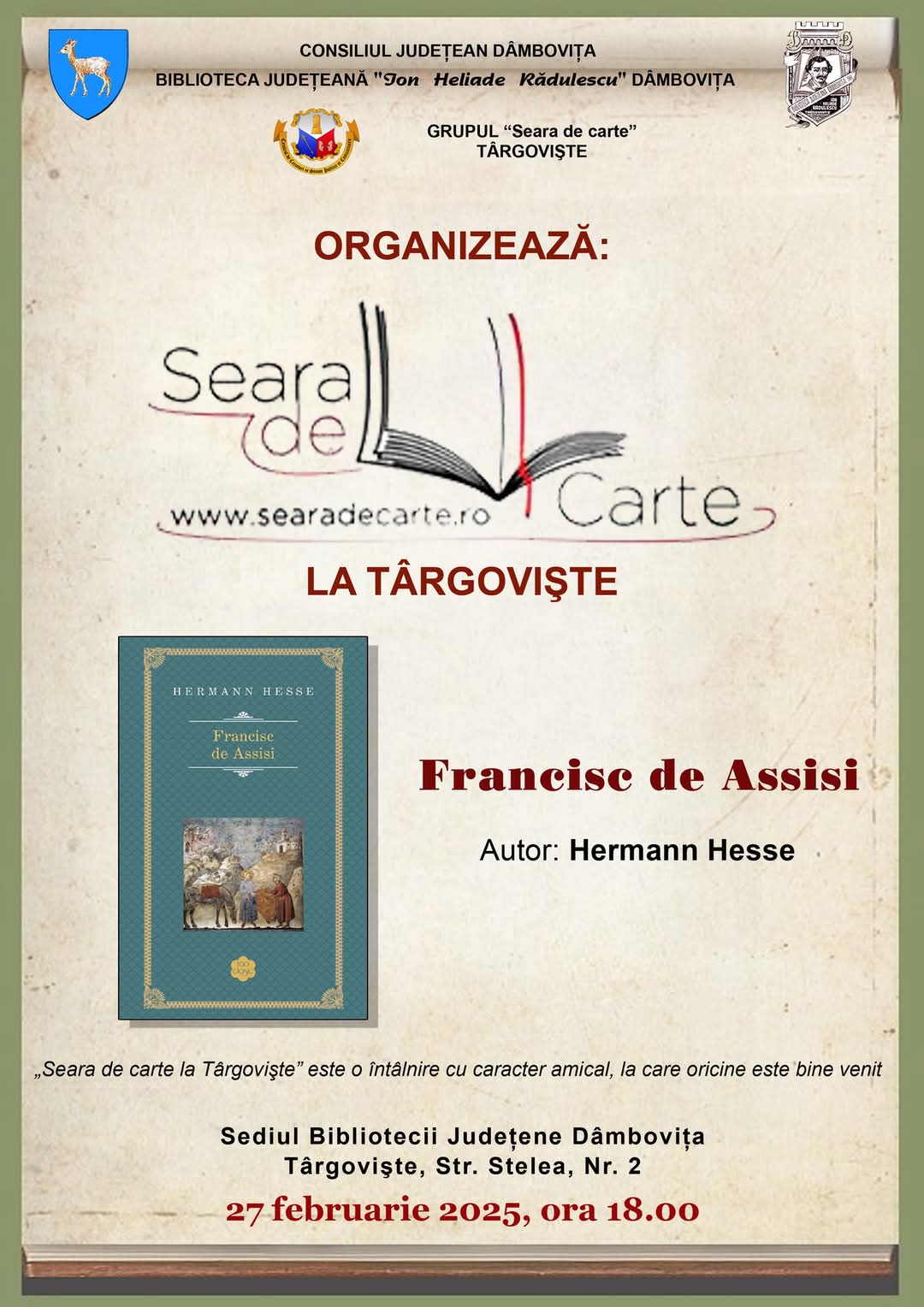 „Seara de Carte la Târgoviște” pe 27 feb.