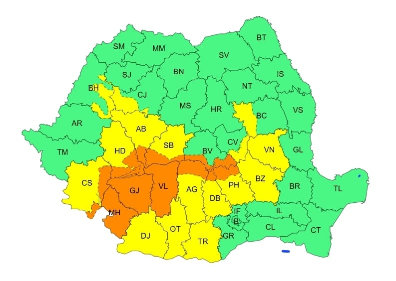 Cod Portocaliu și Galben: Ploi și Vânt
