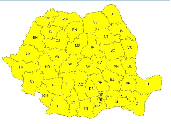 Cod galben: vânt Puternic și instabilitate