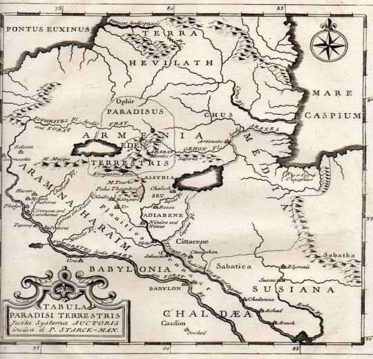 Locaţia Grădinii Edenului în 1688.