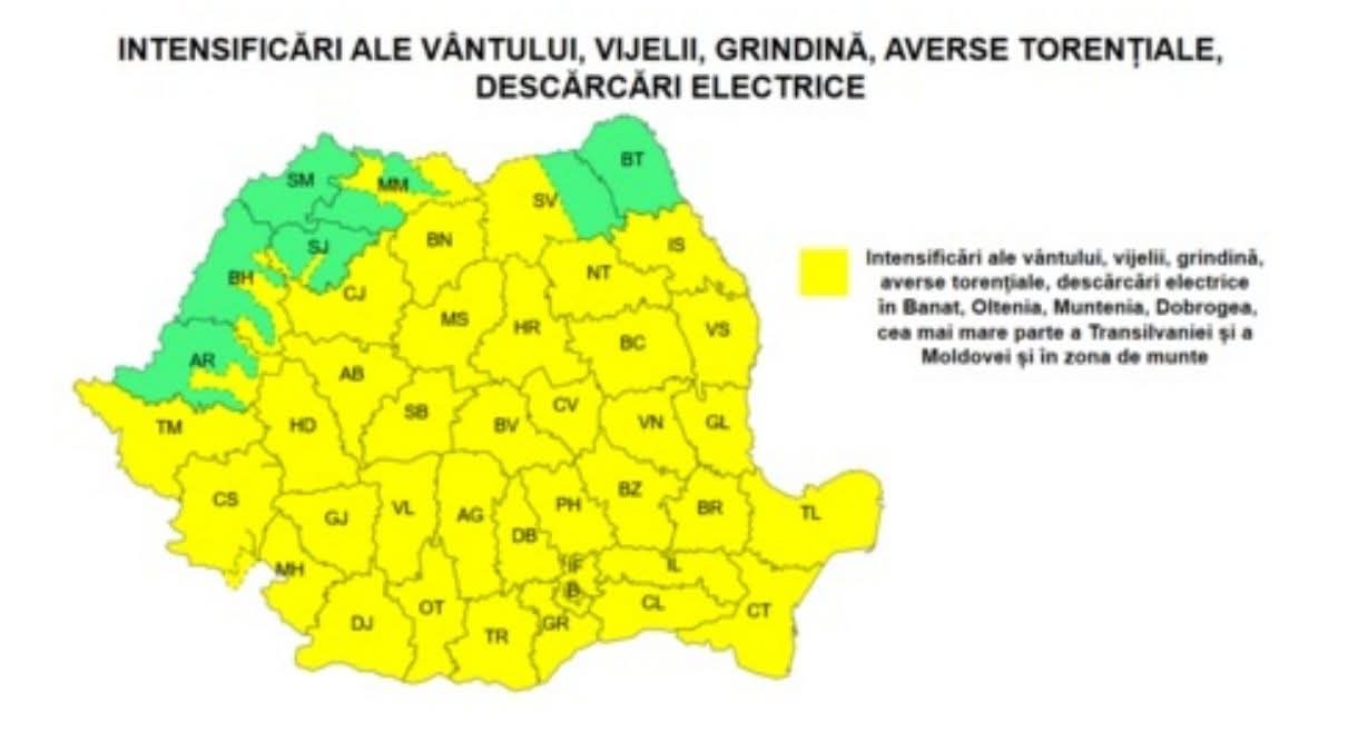 ALERTĂ METEO: COD GALBEN de furtuni